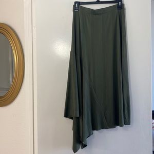 Olive green 7/8 length skirt with asymmetrical hem. Size S, NWT